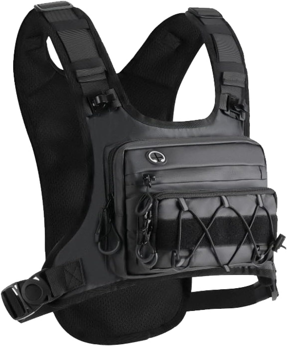 Tractical Chest Holster Bag for Men Women, Waterproof Running Pack Hydration Backpack Adjustable for Fishing Cycling Hiking Marathon Jogging Trail Race (Black)