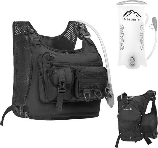 Tractical Chest Holster Bag for Men Women, Waterproof Running Pack Hydration Backpack Adjustable for Fishing Cycling Hiking Marathon Jogging Trail Race (Black)