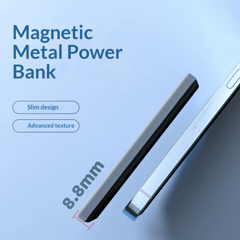 Ultra-Thin Magnetic Wireless Power Bank 5000 Mah PD20W Fast Charging Aluminum Alloy Compact Mobile Power Bank