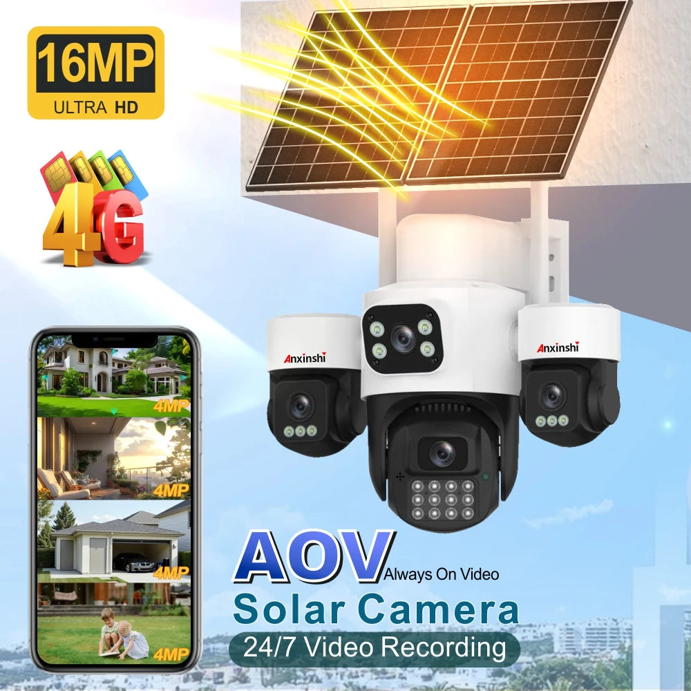 Elevate Your Security with the Ultimate 4G 16MP UHD Solar-Powered PTZ Camera: Rainproof, Wireless, and Equipped with Built-In Siren and Cloud Storage