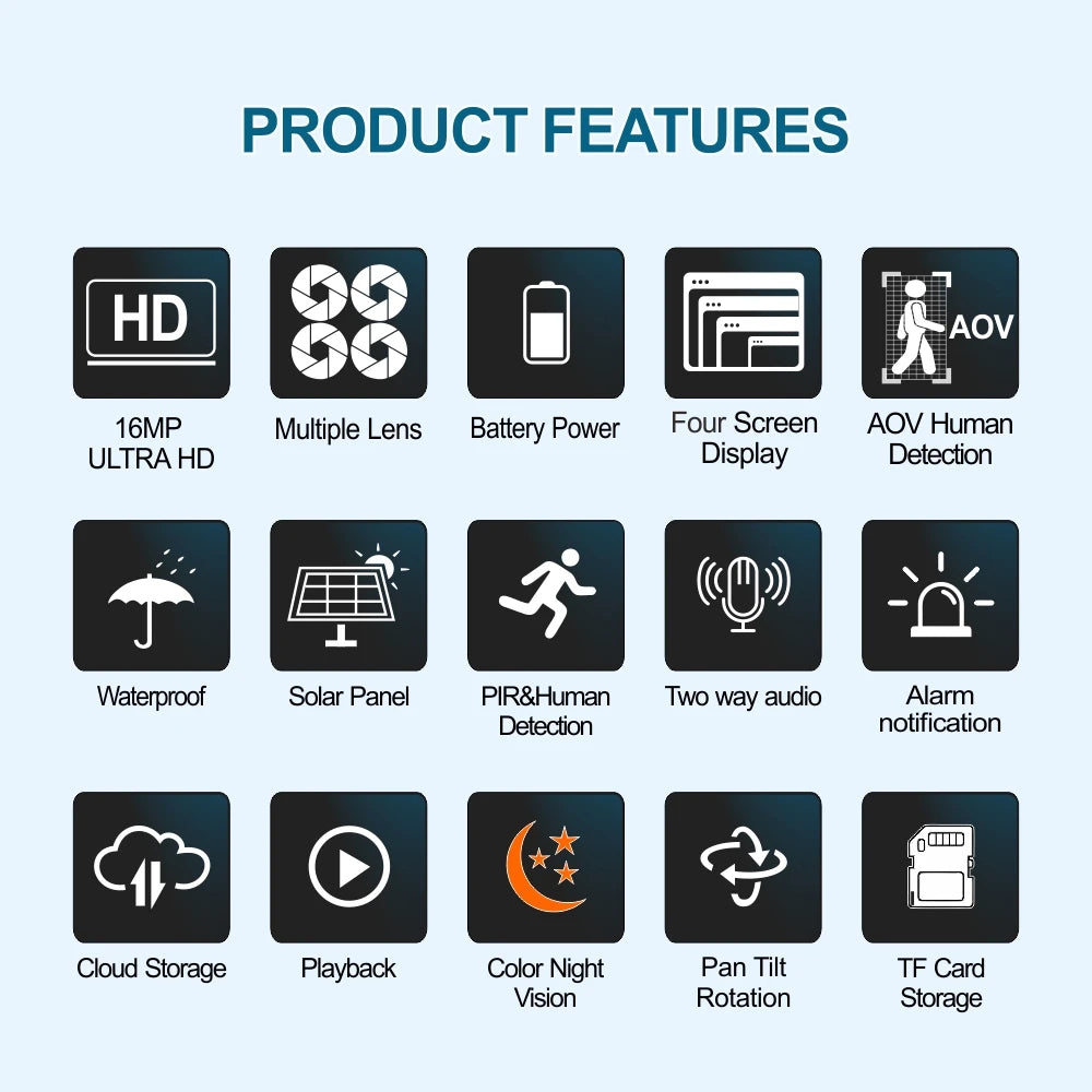 Elevate Your Security with the Ultimate 4G 16MP UHD Solar-Powered PTZ Camera: Rainproof, Wireless, and Equipped with Built-In Siren and Cloud Storage