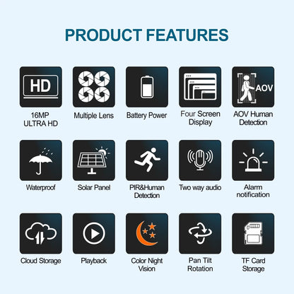 Elevate Your Security with the Ultimate 4G 16MP UHD Solar-Powered PTZ Camera: Rainproof, Wireless, and Equipped with Built-In Siren and Cloud Storage